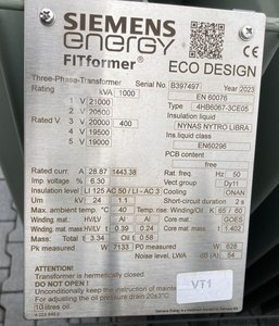 Siemens 1000 kVA 20/0,4 kV Dy11