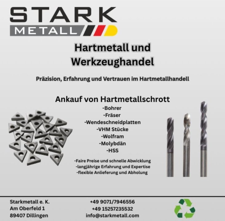 Ankauf VHM Schrott Hartmetallschrott Bohrer Fräser Wendeplatten