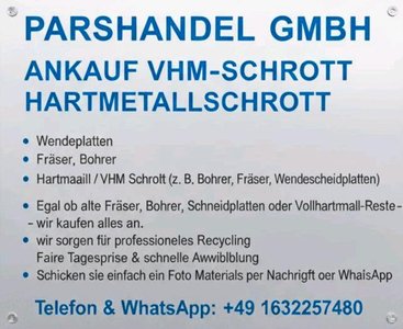 Ankauf VHM-Schrott Hartmetallschrott, Wendeplatten Fräser, Bohrer