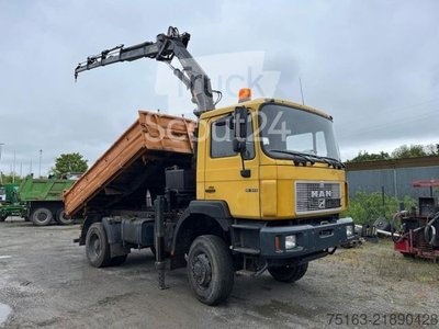 Three-sided tipper truck MAN F2000 19.343 FAK 2-axis all-wheel tipper crane used