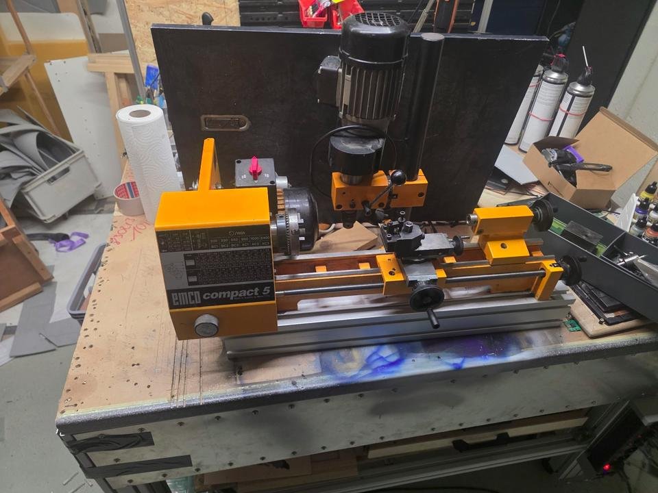 Emco Compact 5 lathe with milling head and lots of accessories