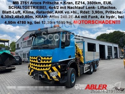 LKW mit Pritsche (offen) MERCEDES-BENZ 2751 Arocs Pritsche + Kran Retarder Motorschaden gebraucht