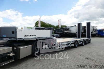 Tieflader-Sattelauflieger MÜLLER-MITTELTAL 3-achs mit Radmulden, 2 Ladehöhen, Klapprampen neu