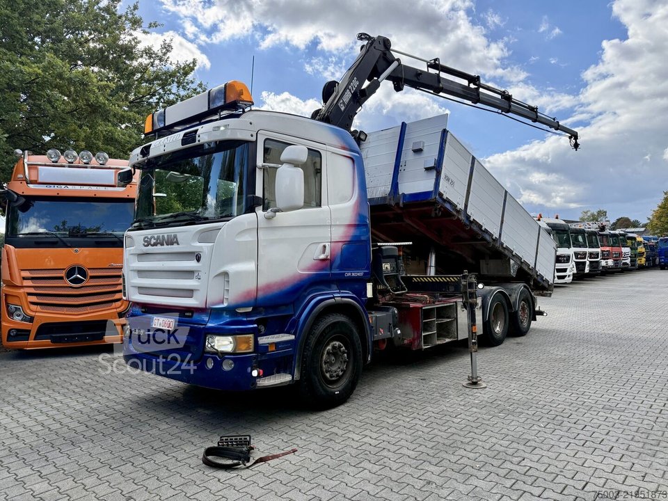 Trojstranný skládací vůz Scania R380 6X2 * 4 skládací vůz s jeřábem HIAB 220 použitý