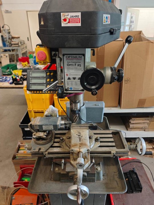 Bohr- und Fräsmaschine Optimum F25 mit Unterbau