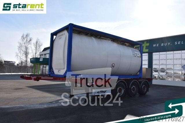 semi-trailer replacement chassis FLIEGL Container chassis light + Singamas Tank used