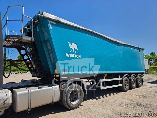 Kipper semi-trailer WIELTON 50 cbm grain trough, pendulum flap,grain slider used