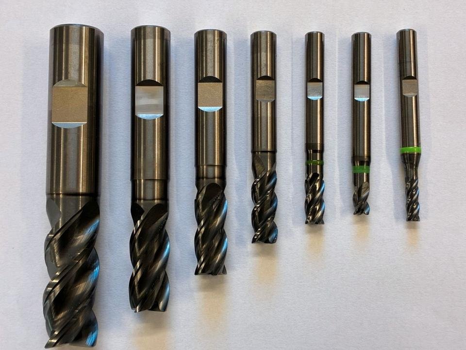 7 pieces VHM milling cutter set Ø16 Ø12 Ø10 Ø8 Ø6 Ø5 Ø4