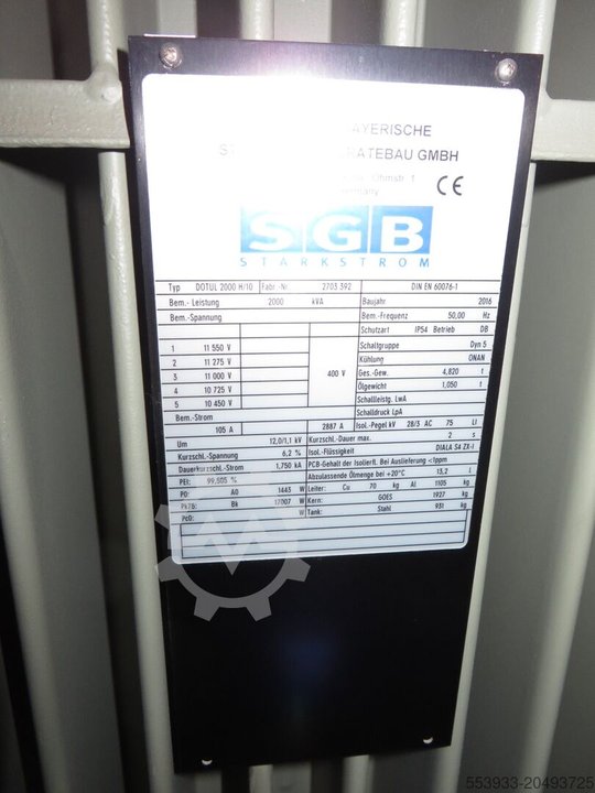 SGB Oil 2000 кВА 11/0,4 кВ, 2016 DOTUL 2000 H/10, Dyn5