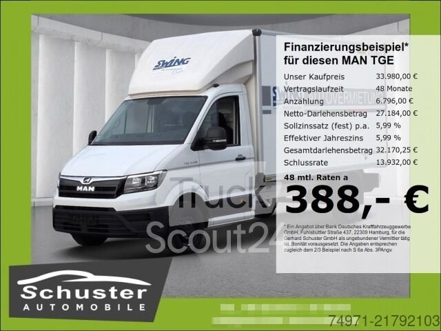 Грузовик с корпусной структурой MAN TGE 3.140 Чемодан LR*3 Климат Bluetooth DAB используется