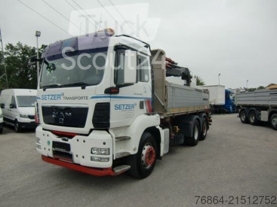 Трехсторонний грузовик MAN TGS 26.400 3-SEITENKIPPER, 6X2-2 LENKACHSE HIAB 144ES -3DUO используется