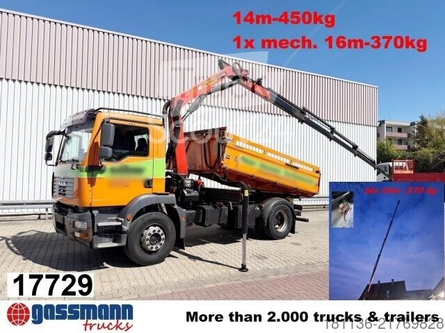 dump truck MAN TGM 18.280 4X2 BL, crane Palfinger PK 10.501D, used