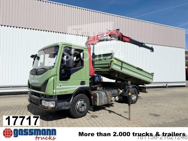 dump truck Iveco ML100E19 4x2, crane HMF 810-K2, 2x AHK used