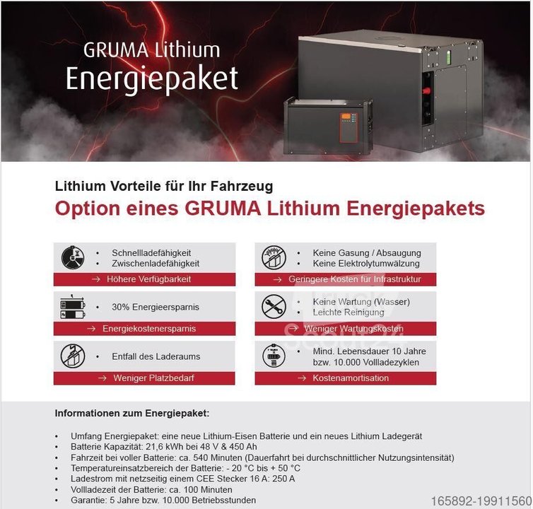 Gabelstaplerbatterie NEUES GRUMA LITHIUM ENERGIEPAKET 48 Volt 4 PzS 450 Ah gebraucht