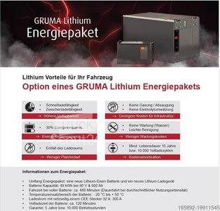 Gabelstaplerbatterie NEUES GRUMA LITHIUM ENERGIEPAKET 80 Volt 5 PzS 600 Ah gebraucht