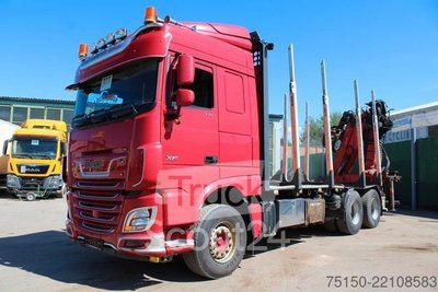 Wood transport truck DAF XF 530 6x4 HOLZ KRAN PALFINGER EPSILON Nr: 377 used