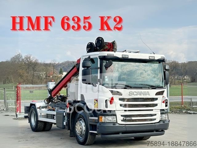 Autokran SCANIA P 250 * HMF 635 K2 + FUNK * TOPZUSTAND gebraucht
