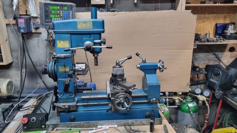 Drehbank & Fräsmaschine mit DRO, Frequenzumrichter, viel Zubehör