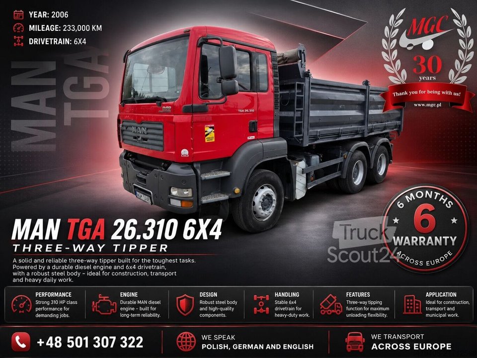 3-Seiten-Kipper MAN TGA 26.310 / 3 WAY KIPER / SERVICED! gebraucht