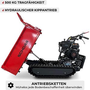 SCHORR Minidumper 500kg mit Kiste, Kipphydraulik und Mitfahrplattform NEU Raupendumper 9,2 PS Motor Dumper Schubkarre