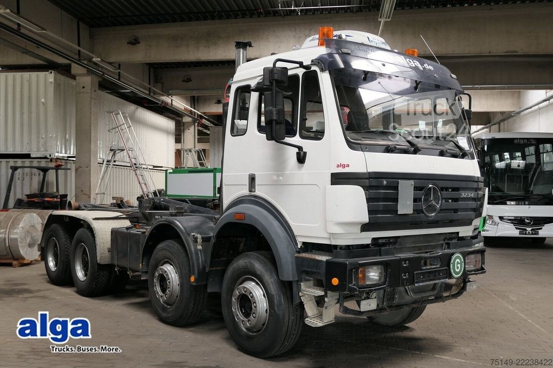 Abrollkipper MERCEDES-BENZ 3234 B 8x4, Meiller, Blatt, Schalter, Standklima gebraucht