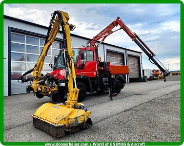Mercedes-Benz 2 Wege Unimog, Rail & Road, U400 mit Kran und Mähwerk
