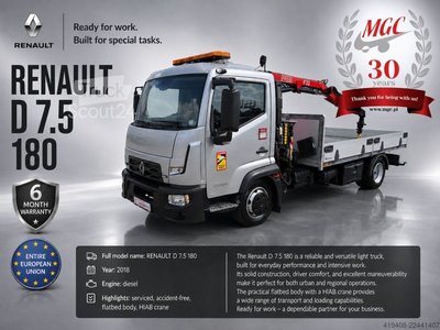 Plattformanhänger Renault D 7.5 180 / AUTOMAT / FASSI F32 / SERVICED! gebraucht