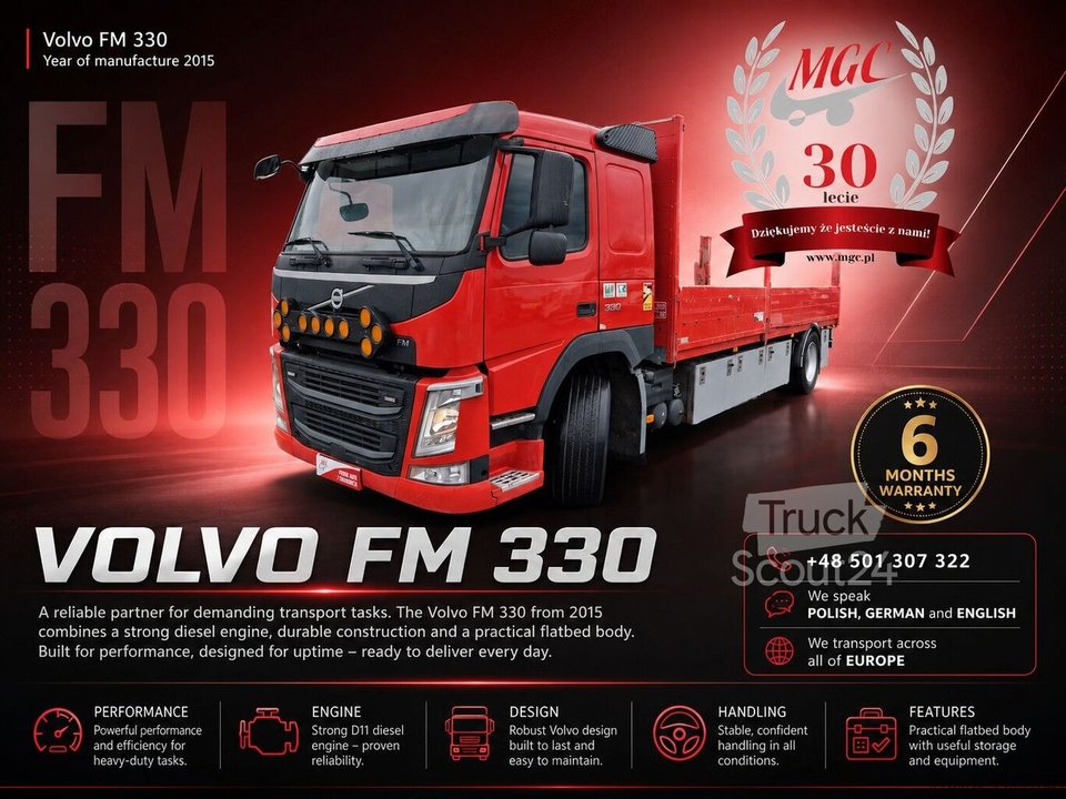 Plattformanhänger Volvo FM 330 / HDS HIAB / 1 OWNER gebraucht