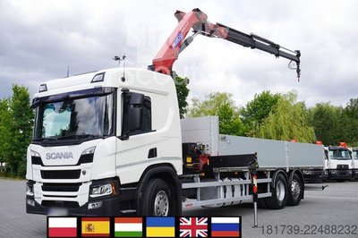 Plattform mit Kran SCANIA P410 B 6x2 / 2024 / 90 tho. km! / HMF gebraucht