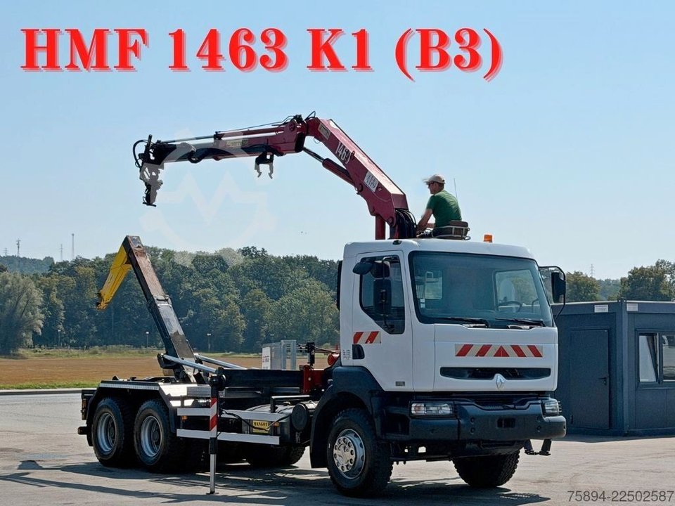 RENAULT KERAX 370 DCI * ABROLLKIPPER 4,85 m * KRAN * 6x4
