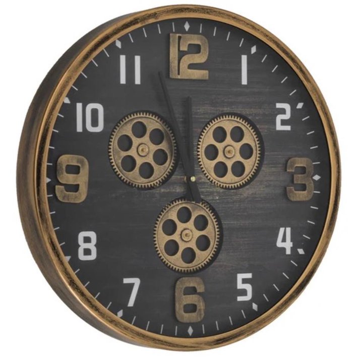 Kleine Wanduhr 50 cm Industrie Stil Zahnrad Zählwerk Gold - Braun Zahnräder