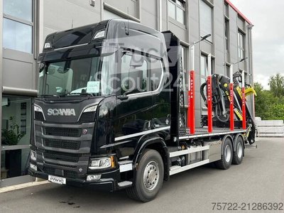 Holztransporter Scania R590 6x4 BL Plattform / Kran TAJFUN LIV L150Z neu