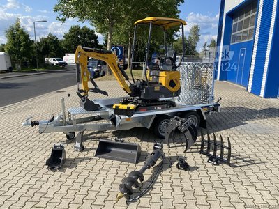 Minibagger mit Tieflader + Zubehörpaket Berger Kraus BK1000JS mit Schwenkarm *HERBSTAKTION* Ausstellungsmaschine