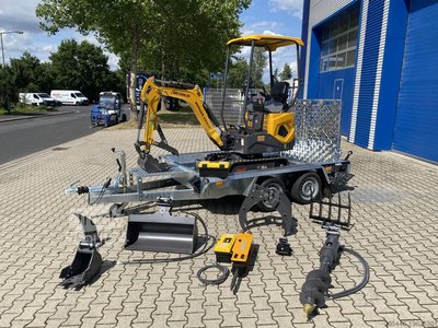 Minibagger mit Tieflader + Zubehörpaket Berger Kraus BK1000JS mit Schwenkarm *HERBSTAKTION* Ausstellungsmaschine