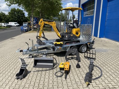 Minibagger mit Tieflader + Zubehörpaket Berger Kraus BK1000JSR mit Schwenkarm *HERBSTAKTION* Ausstellungsmaschine
