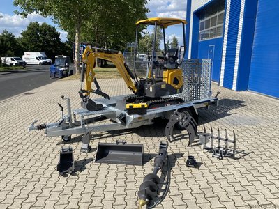 Minibagger mit Tieflader + Zubehörpaket Berger Kraus BK1000JSR mit Schwenkarm *HERBSTAKTION* Ausstellungsmaschine
