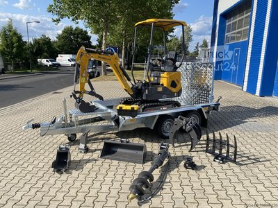 Minibagger mit Tieflader + Zubehörpaket Berger Kraus BK1000JSR mit Schwenkarm *HERBSTAKTION* Ausstellungsmaschine