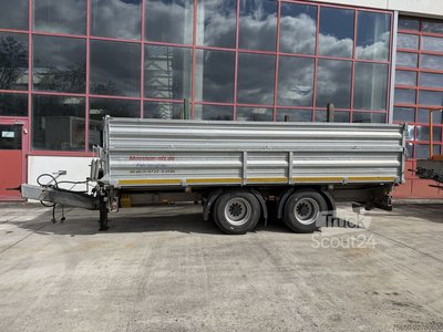 Holztransport Anhänger Möslein DTD18  19 t Tandemkipper- Tieflader + Steckrungen, Breite Reifen gebraucht
